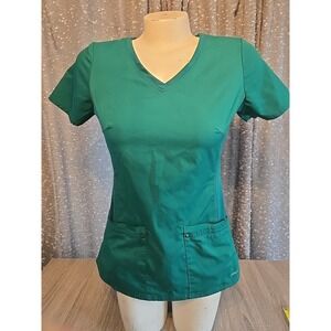 Healing Hands Womens Scrub Top Size XS Green Short Sleeve V Neck Medical Pockets